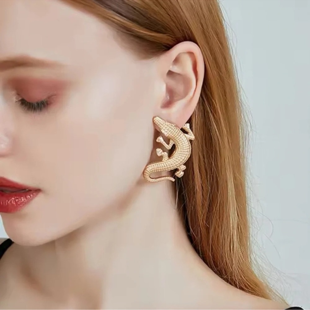 Alligator Gold Textured Statement Earrings